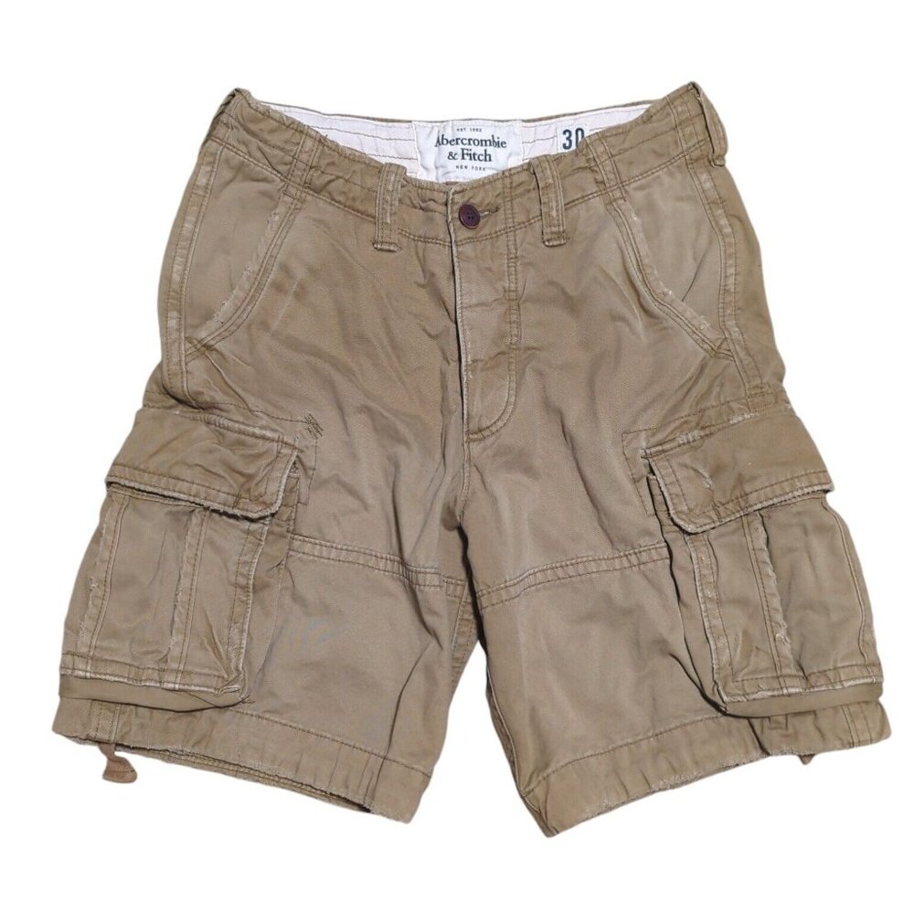 Abercrombie & Fitch Short Men 30 Tan Vtg Y2K Fatigue Heavy Drawstring Distressed